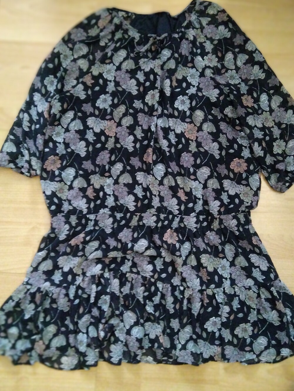 Smart Reitmans Midi Black Floral Short-Sleeve Dress Excellent Shaped